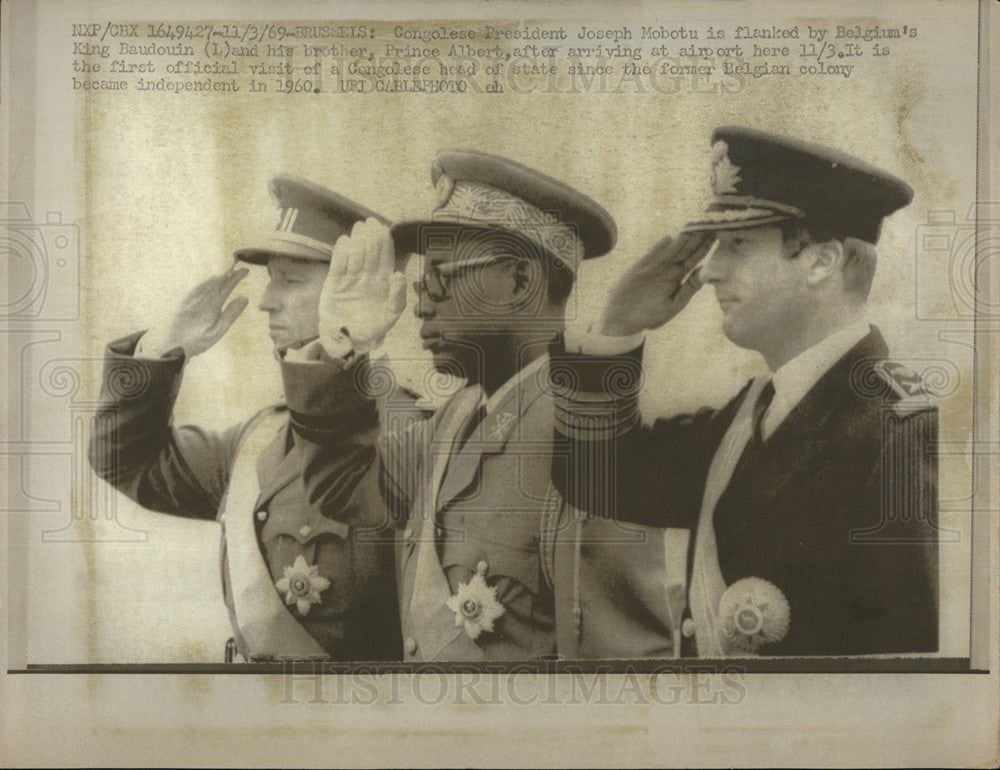 1969 Press Photo Congolese Pres Joseph Mobotu With King Baudouin And Prnc Albert - Historic Images