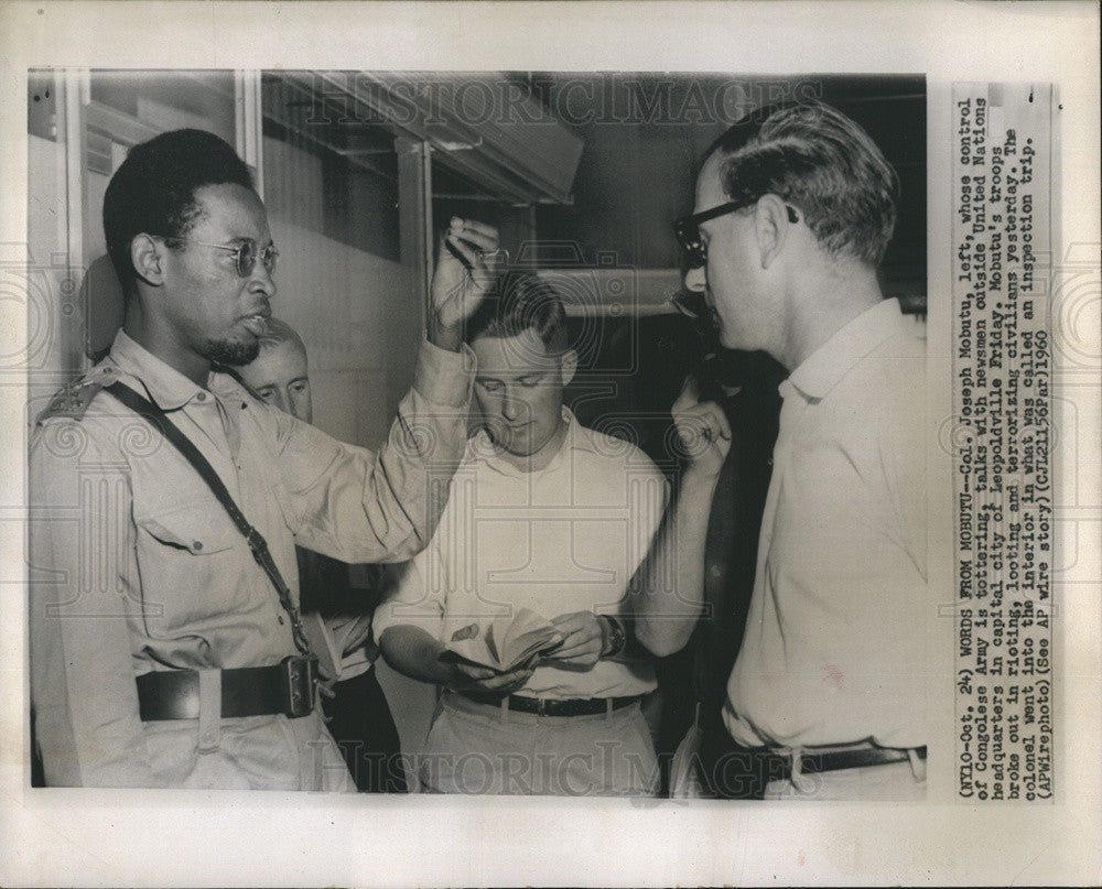 1960 Press Photo Col Joseph Mobutu Of Congolese Army At Leopoldville Troops Riot - Historic Images