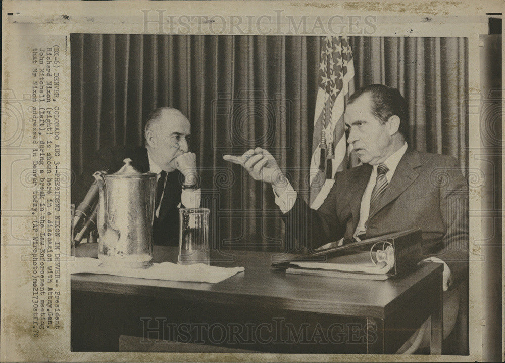 1970 Press Photo President Richard Nixon Attorney General John Mitchell Meeting - Historic Images