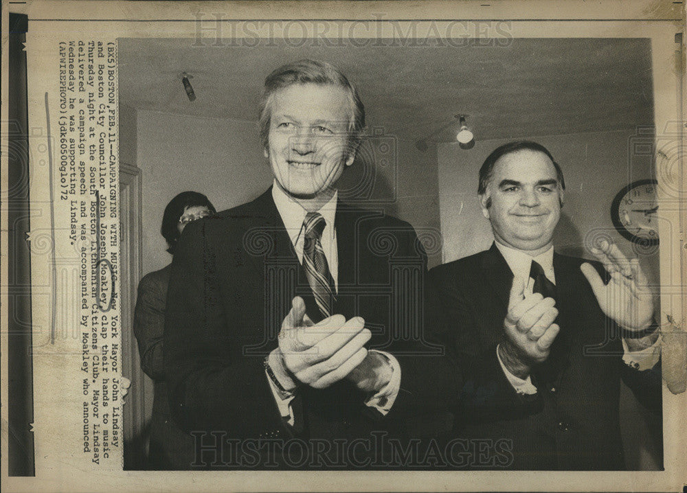 1972 Press Photo NY Mayor John Lindsay with Boston City Counclr John Jos Moakley - Historic Images