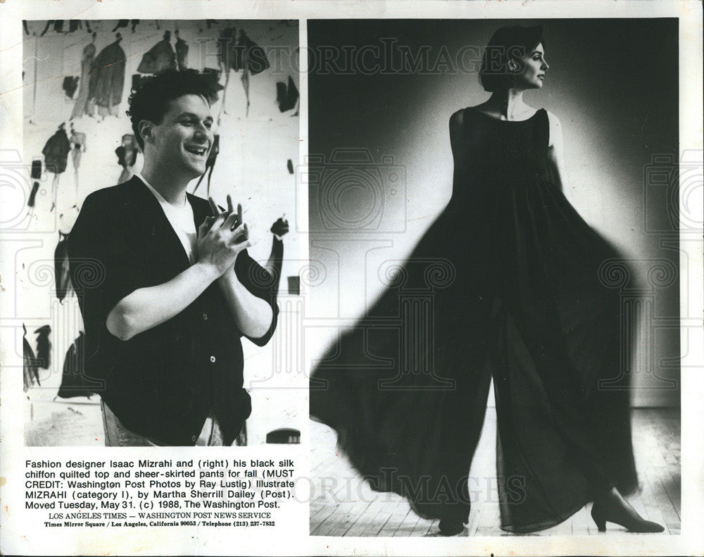 1988 Press Photo Fashion Designer Isaac Mizrahi Candid Model In Chiffon Clothes - Historic Images