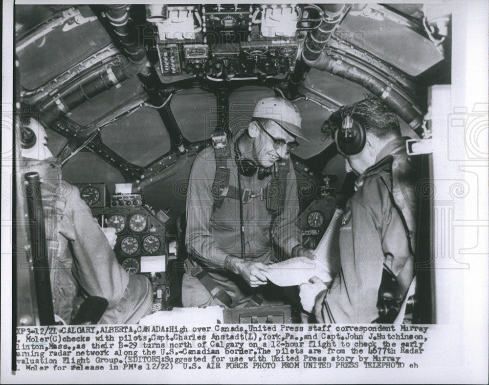 1954 Press Photo Pilots Charles Anstadt John Hutchinson Flying Plane Interior - Historic Images