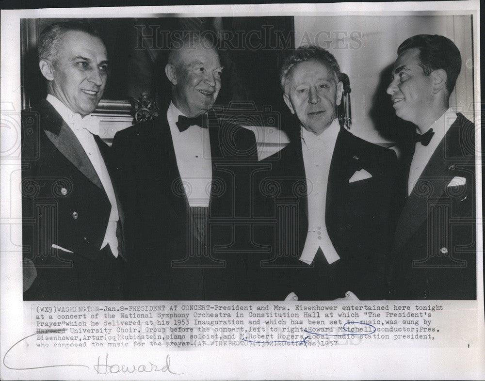 1957 Press Photo H. Mitchell Pres. Eisenhower A. Rubenstien R. Rogers At Concert - Historic Images