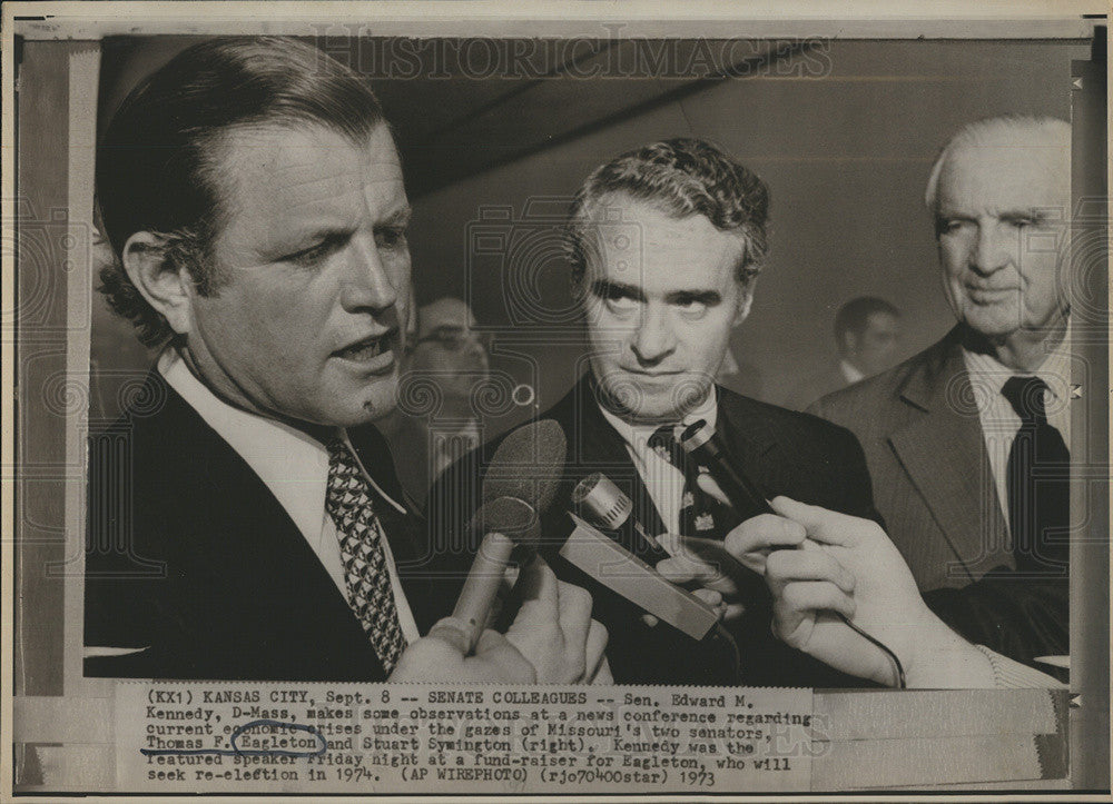 1973 Press Photo Senators Edward Kennedy, Thomas Eagleton and Stuart Sywington - Historic Images