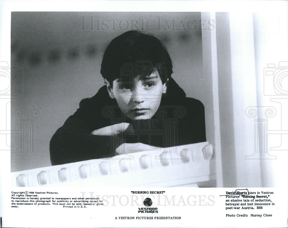 1988 Press Photo of child actor David Eberts in &quot;Burning Secret&quot; - Historic Images