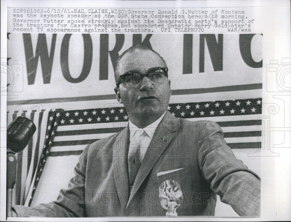 1961 Press Photo Governor Donald Nutter Speaking GOP State Convention Wisconsin - Historic Images