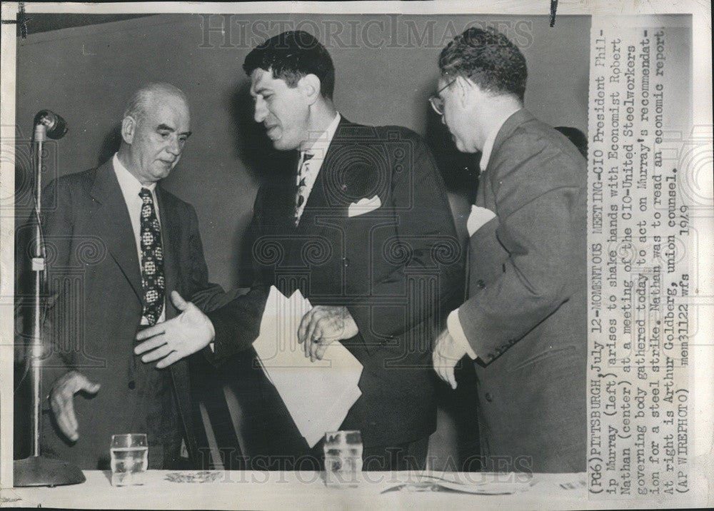 1949 Press Photo CIO President Philip Murray And Robert Nathan At Strike Meeting - Historic Images