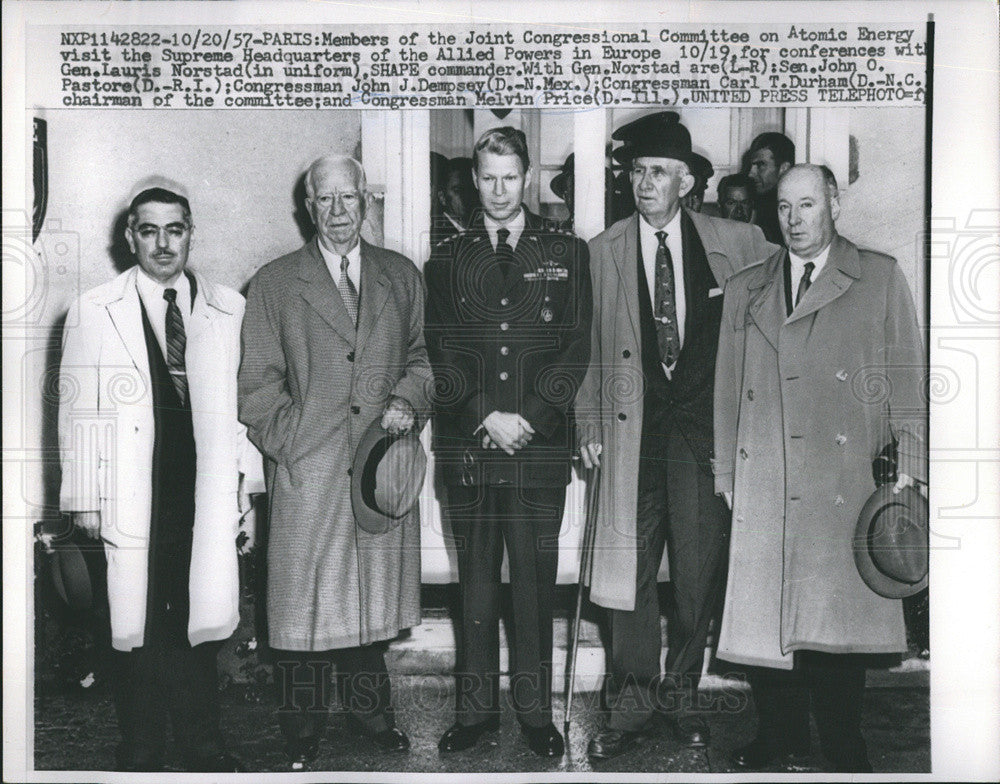 1957 Press Photo General Lauris Norstad Senator John O Pastore Congressman J - Historic Images