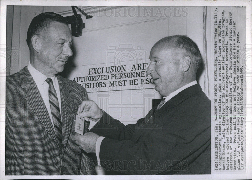 1959 Press Photo Melvin Price/Major General Donald Keirn/Nuclear Powered Planes - Historic Images