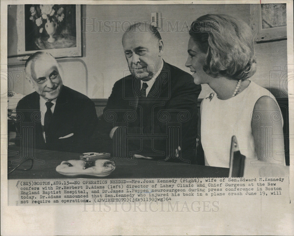 1964 Press Photo Mrs. Edward M. Kennedy/Dr. Herbert D. Adams/Dr. James L. Poppen - Historic Images