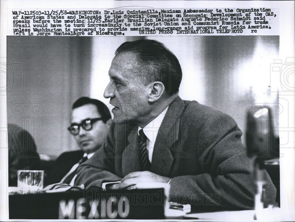 1958 Press Photo Dr. Luis Quintanilla/Mexican Ambassador/Jorge Montealegre - Historic Images