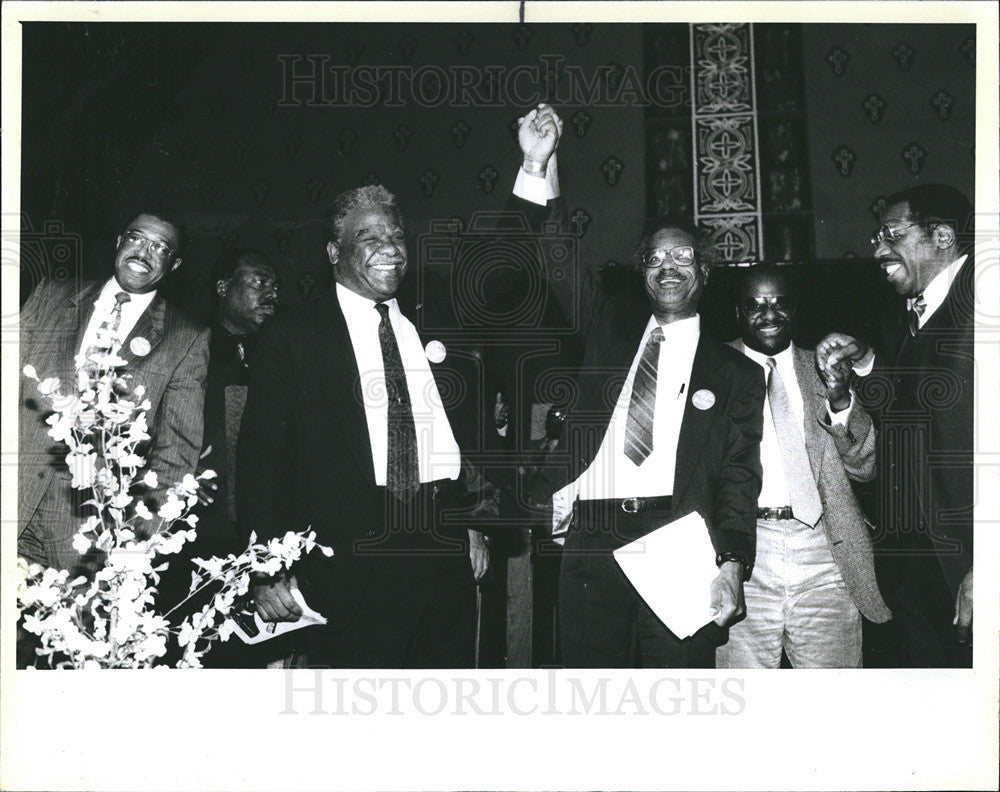 1986 Press Photo Mayor Harold Washington &amp; Leaders- Black Political Empowerment - Historic Images