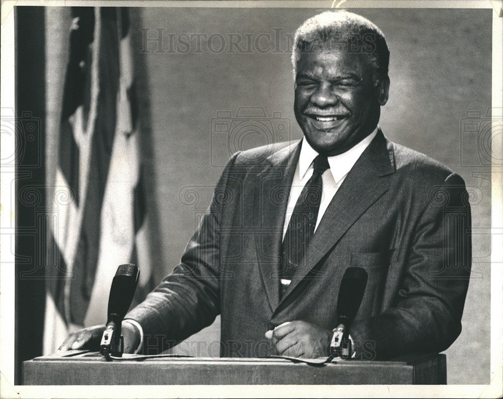 1987 Press Photo Mayor Harold Washington Post-victory Press Conference - Historic Images