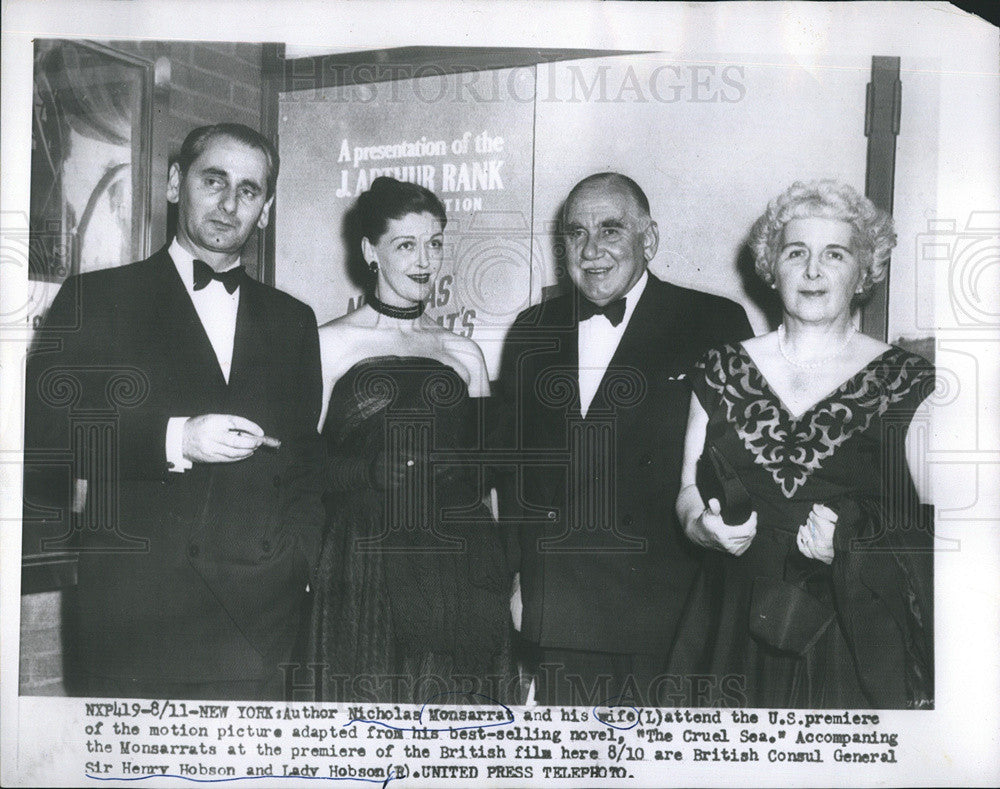 1953 Press Photo Author Niicholas Monsarra  &quot;The Cruel Sea&quot; at US premiere - Historic Images