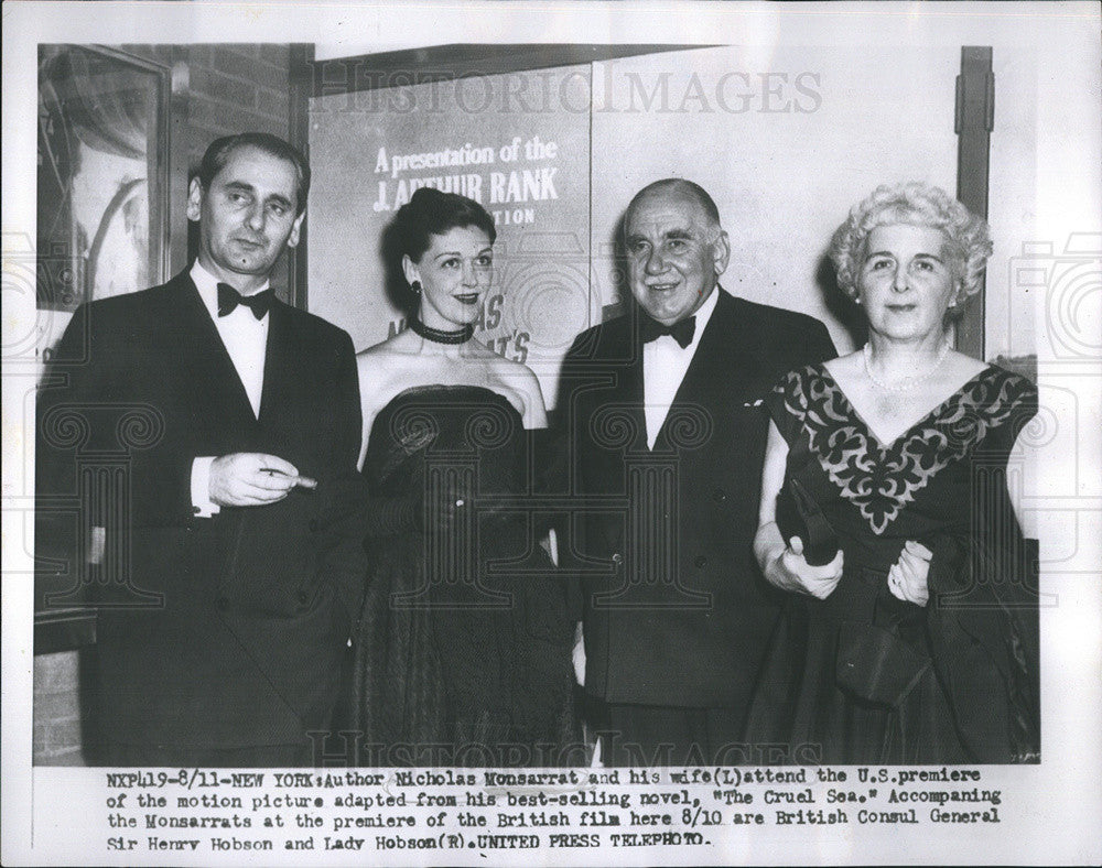 Press Photo Author Nicholas Monsarrat and wife attend US premier of The Cruel - Historic Images