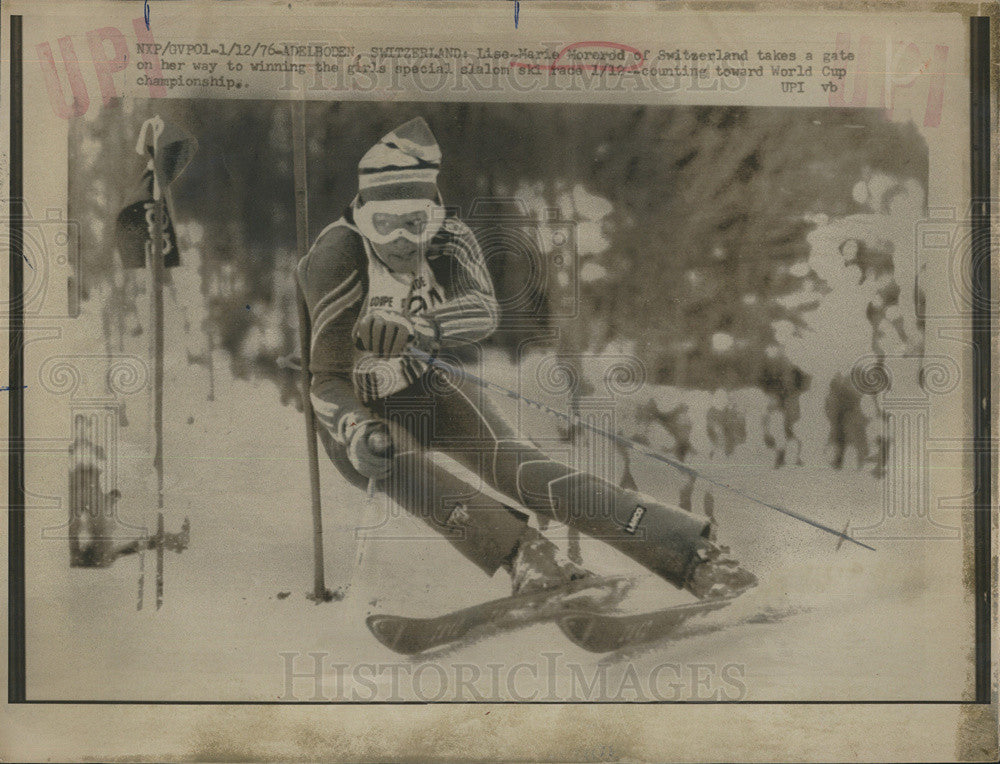 1976 Press Photo Lisa-Marie Morerod Switzerland  Girl&#39;s Special Slalom Ski Race - Historic Images