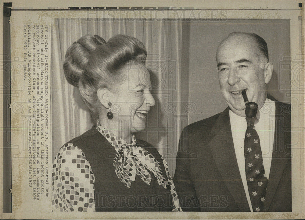 1972 Press Photo US Atty General John Mitchell and Wife Martha - Historic Images