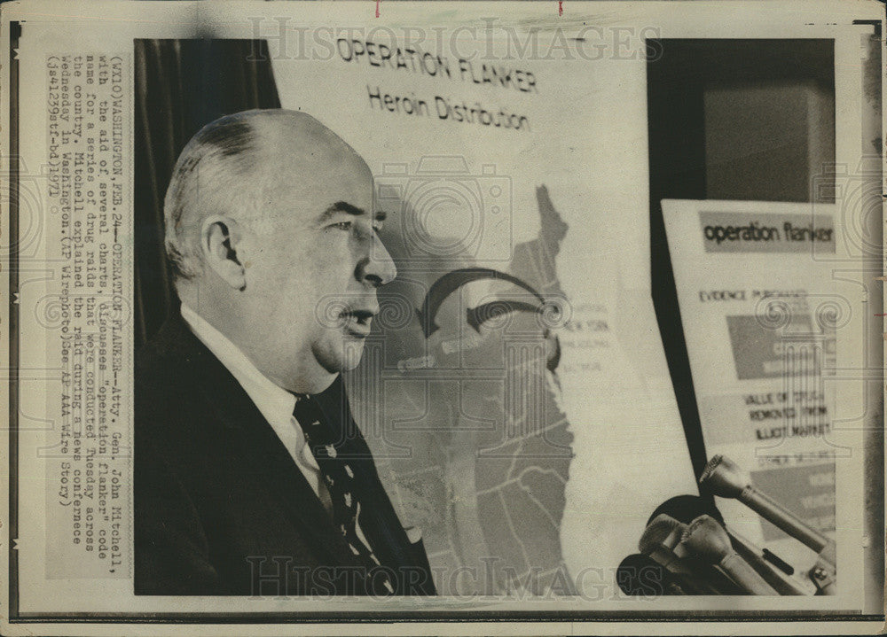 1971 Press Photo Atty. Gen. John Mitchell discusses &quot;operation flanker&quot; - Historic Images