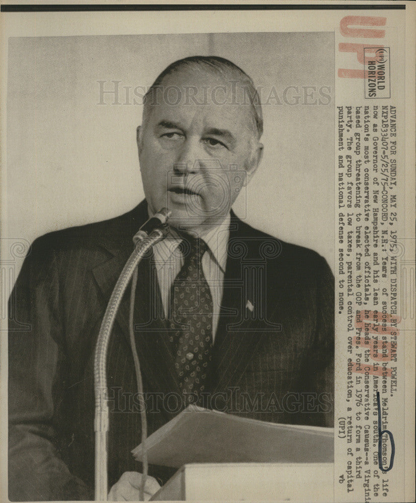 1975 Press Photo Gov Meldrim Thomson In New Hampshire Heads Conservative Census - Historic Images