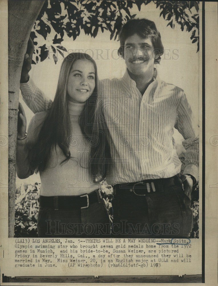 1973 Press Photo Olympic Swimmer Mark Spitz And Susan Weiner Engaged To Marry - Historic Images