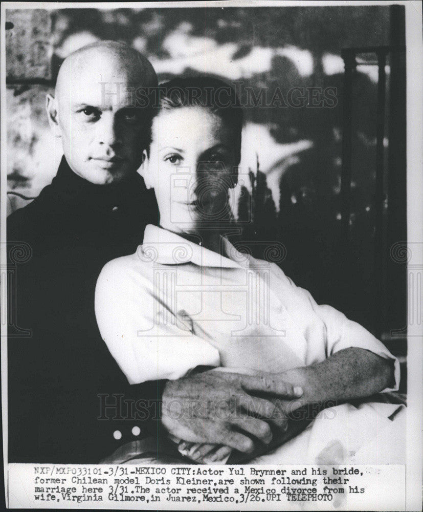 1960 Press Photo Actor Yul Brynner &amp; Bride Former Chilean Model Doris Kleiner - Historic Images