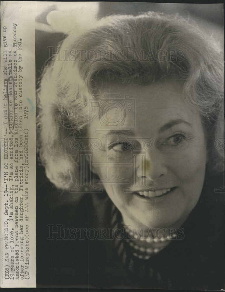 1975 Press Photo Catherine Hearst Reacts To News FBI Caught Daughter Patricia - Historic Images