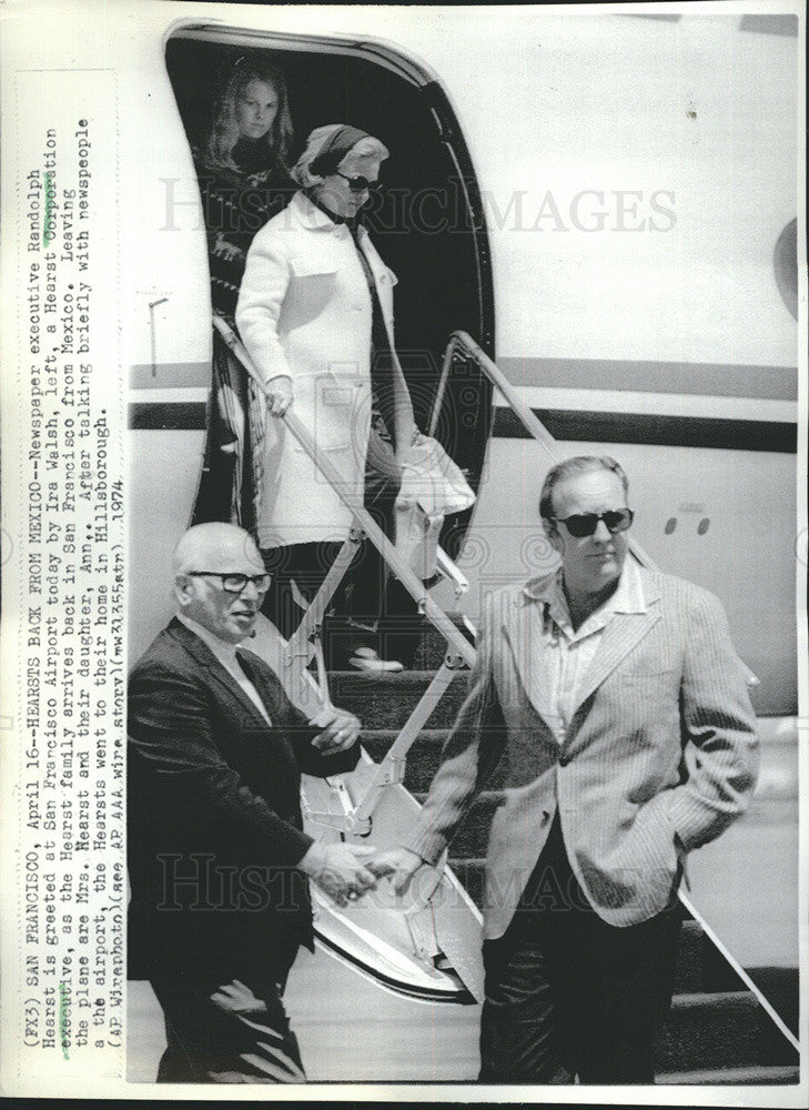 1974 Press Photo Newspaper Executive Randolph A Hearst Back From Mexico - Historic Images