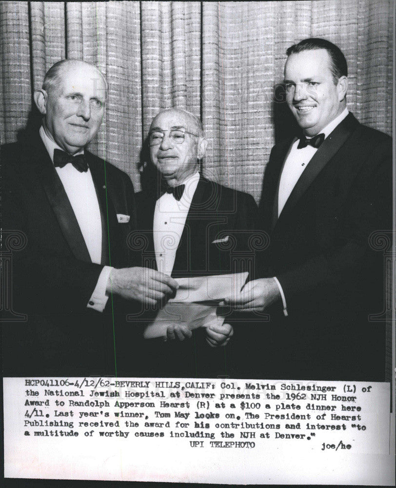 1962 Press Photo Melvin Schleiger Natl Jewish Hosp, NJH Honor Randolph Hearst - Historic Images