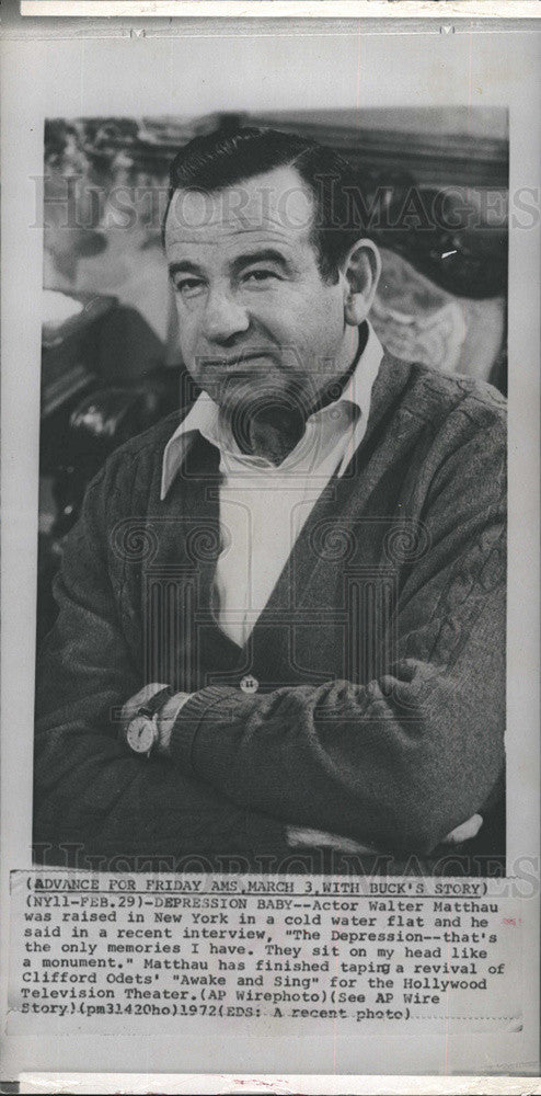 1972 Press Photo Walter Matthau Actor New York Interview Awake Sing Hollywood - Historic Images