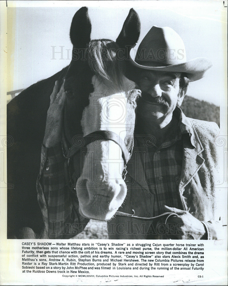 1978 Press Photo Actor Walter Matthau as Cajun quarter horse trainer. - Historic Images