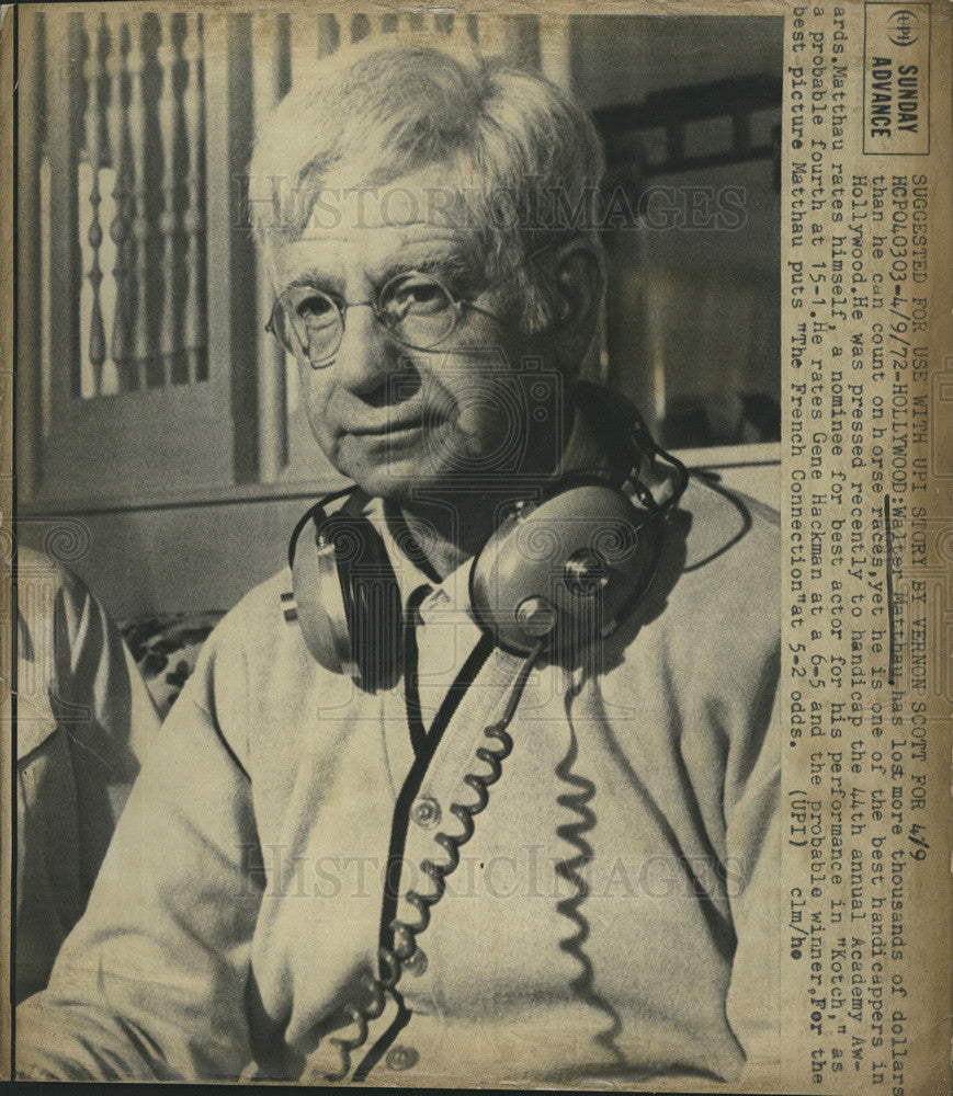 1972 Press Photo Walter Matthau A Good Handicapper - Historic Images