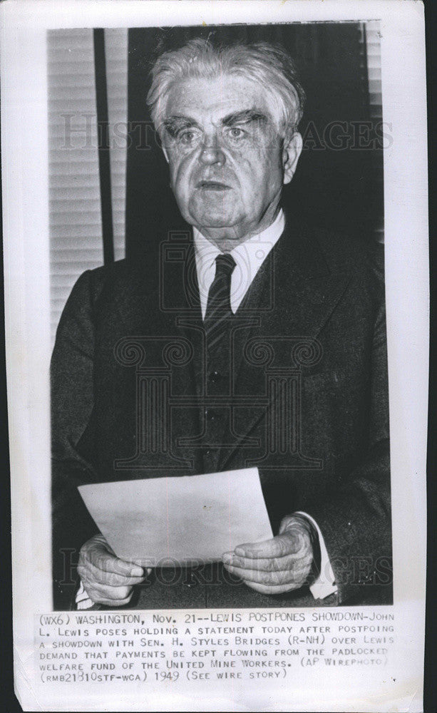 1949 Press Photo John L. Lewis Statement Welfare Fund United Mine Workers Union - Historic Images