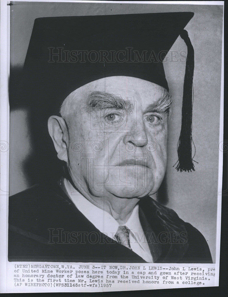 1957 Press Photo John L. Lewis President United Mine Workers Honorary Doctor Law - Historic Images