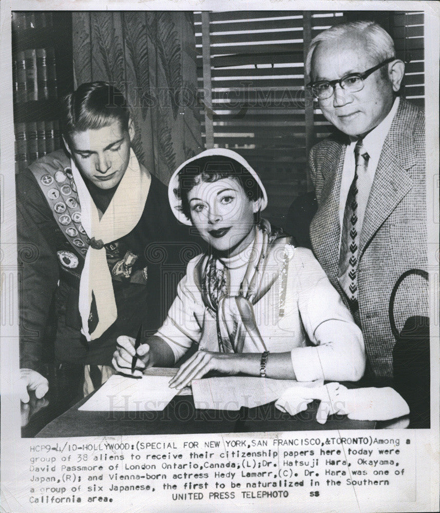 1953 Press Photo David Passamore, Dr. Hatsuji Hara & Heddy Lamarr - Historic Images