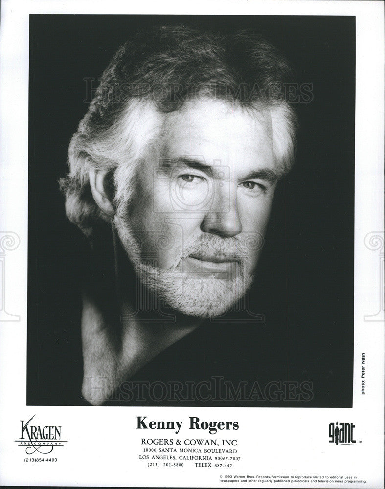 1993 Press Photo Kenny Rogers Country Music Singer For Warner Bros. Records - Historic Images