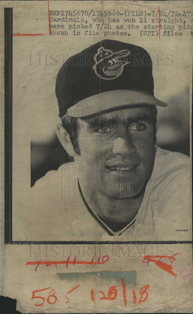 1972 Press Photo of Baltimore Orioles&#39; Jim Palmer - Historic Images