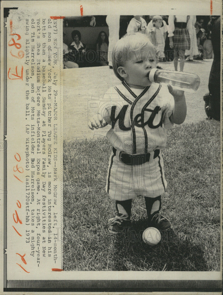 1973 Press Photo Mark Son Of New York Mets Pitcher Tug McGraw In Uniform - Historic Images