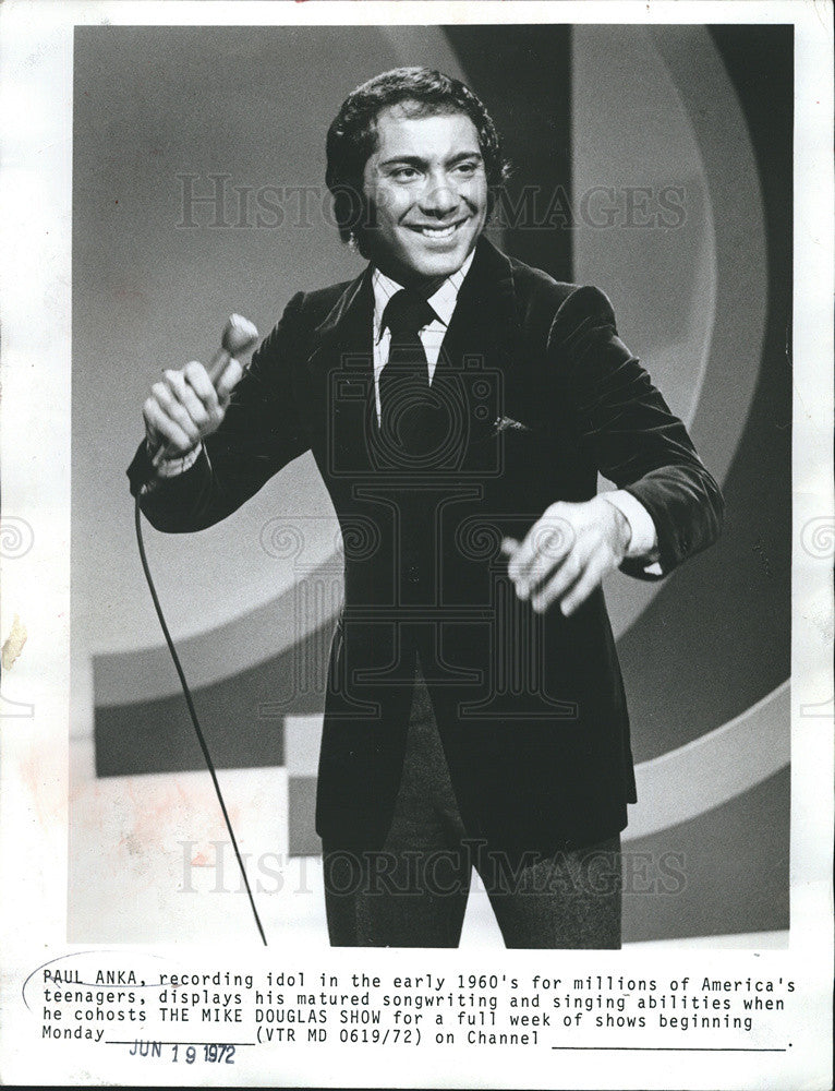 1972 Press Photo Paul Anka Recording artist on the Mike Douglas show - Historic Images