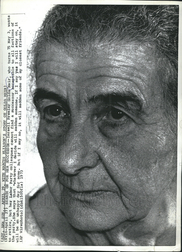 1973 Press Photo Israels Prime Minister Golda Meir - Historic Images