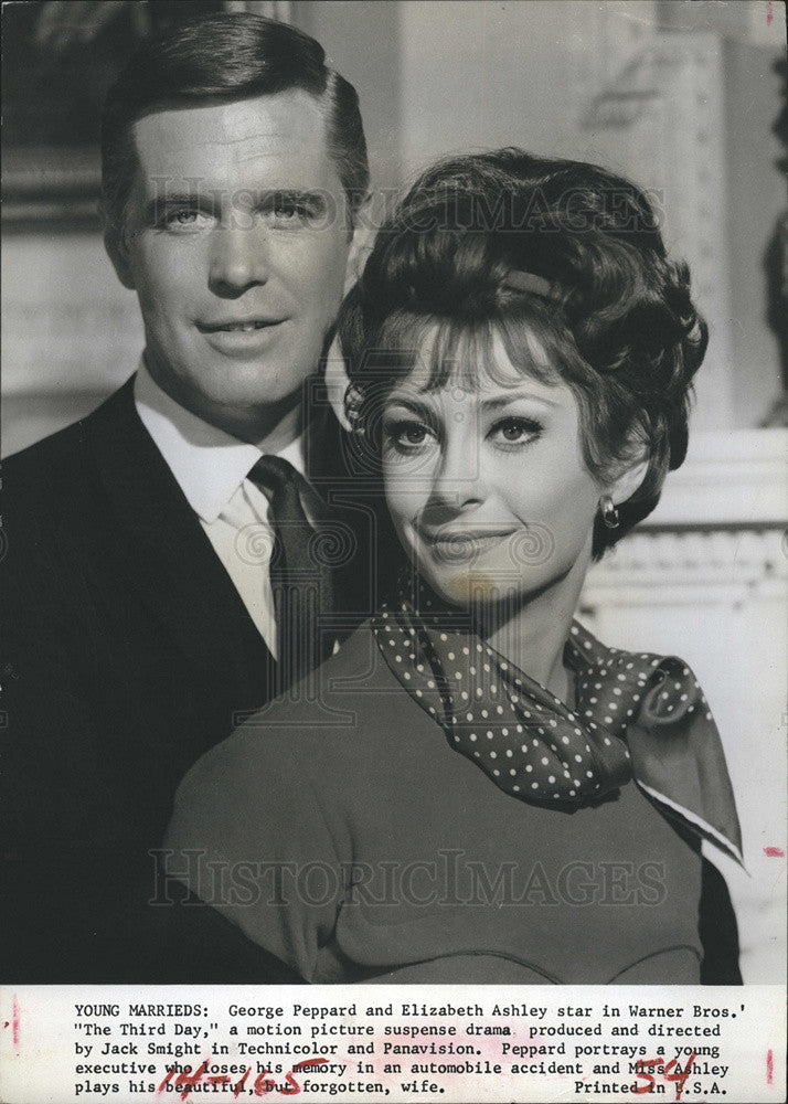 1965 Press Photo Actors George Peppard And Elizabeth Ashley In &quot;The Third Day&quot; - Historic Images