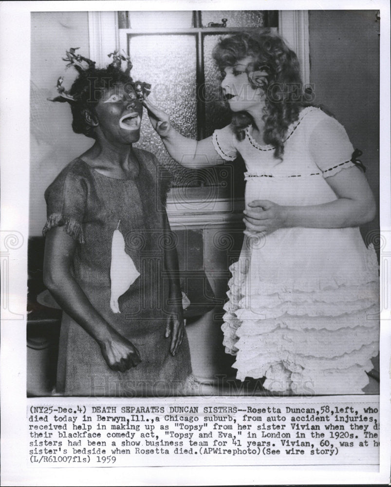 1959 Press Photo Rosetta Duncan Died today in Berwyn Topsy - Historic Images