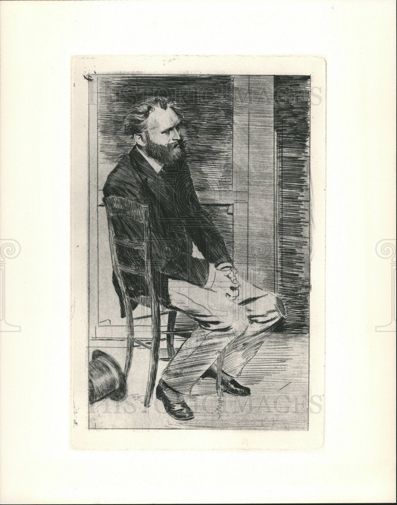 1984 Press Photo Edgar Degas&#39; Manet Seated, Turned To The Right Etching - Historic Images