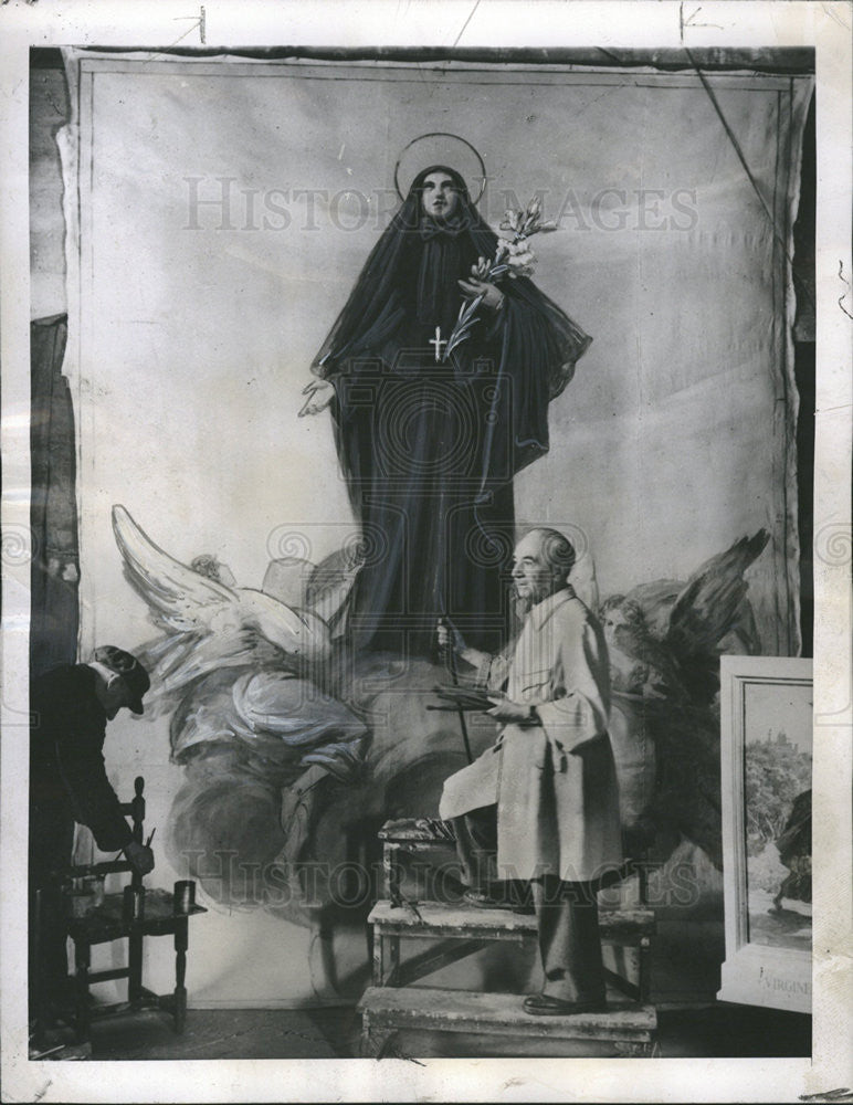 1946 Press Photo Silvio Galimberti Painting Mother Frances Xavier Cabrini - Historic Images