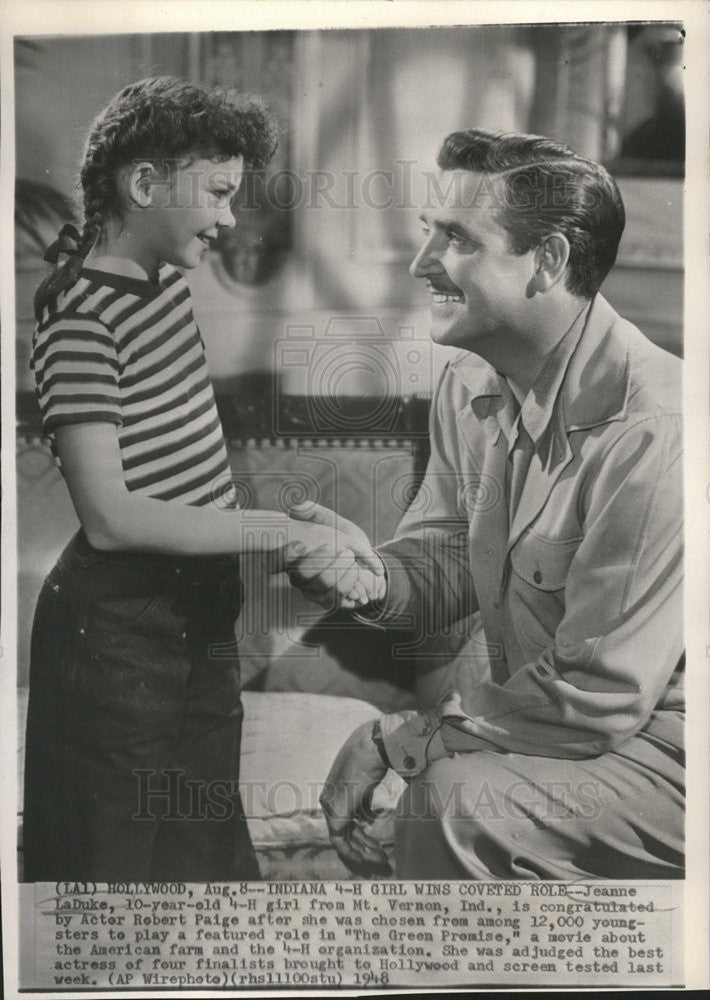 1948 Press Photo Jeanne LaDuke actor Robert Paige play role The Green Promise - Historic Images