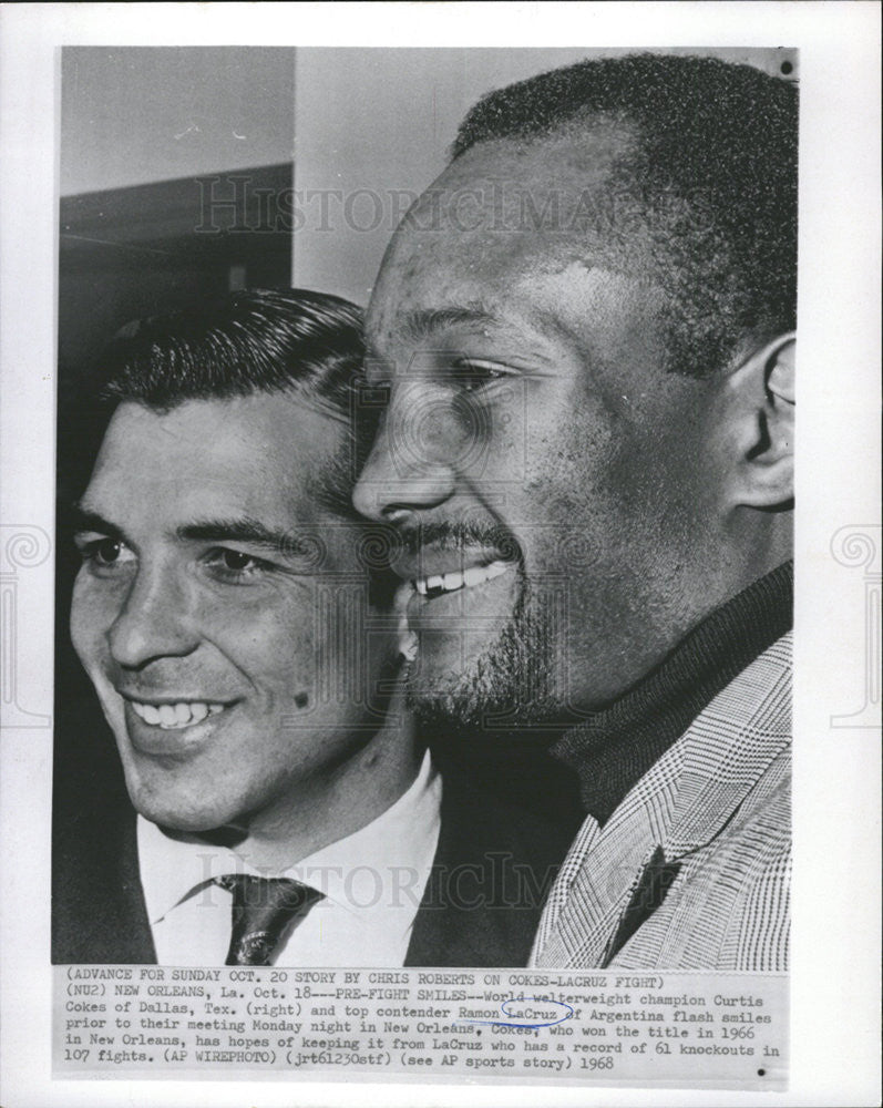 1968 Press Photo World welterweight champion Curtis Cokes contender LaCruz - Historic Images