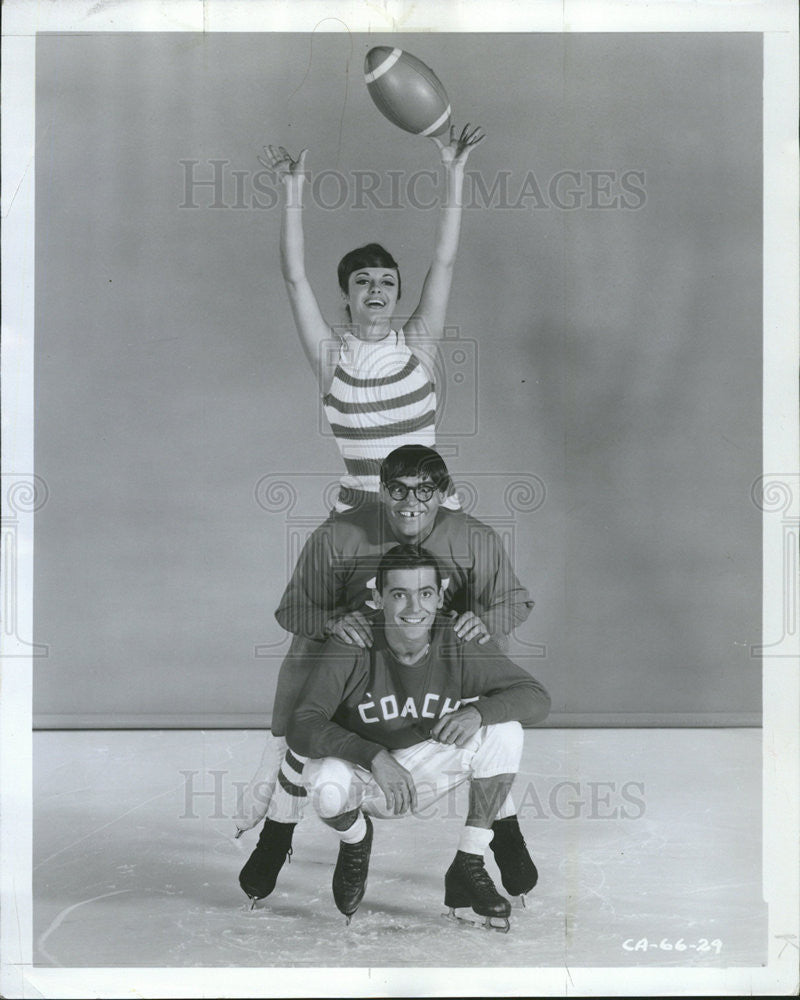 1966 Press Photo Linda Clarke football George Bussey John LaBrecque Ice Capades - Historic Images