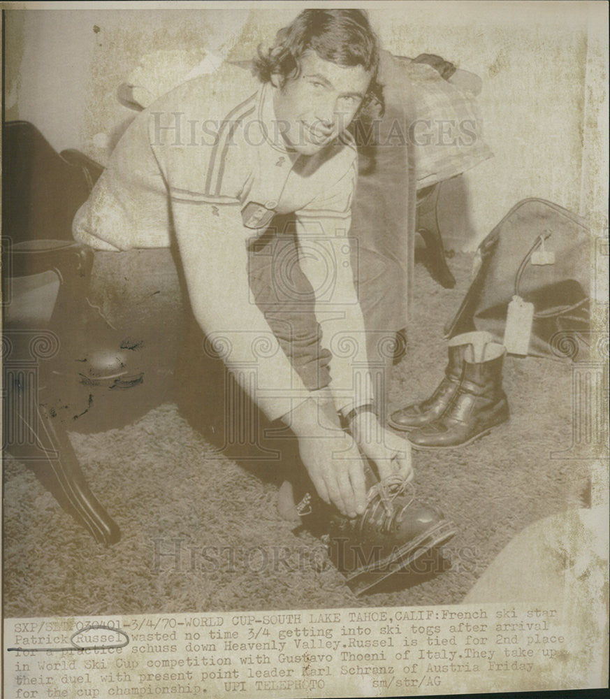 1970 Press Photo French ski star Patrick Russel ski togs practice session Valley - Historic Images