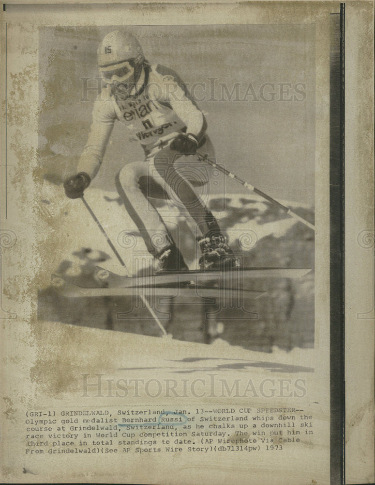 1973 Press Photo Olympic gold medalist Bernhard Russi of Switerland Ski Race - Historic Images