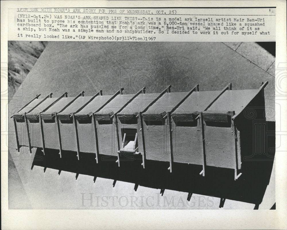 1967 Press Photo Model of Noah&#39;s Ark by Meir Ben-Uri of Israel - Historic Images