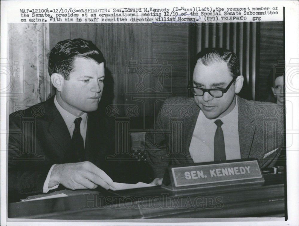 1963 Press Photo Senator Edward Kennedy Senate Subcommittee Aging William Norman - Historic Images